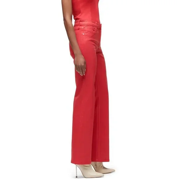 Womens Wide Leg Jeans High-Rise Cotton Modal Stretch Zipper Closure